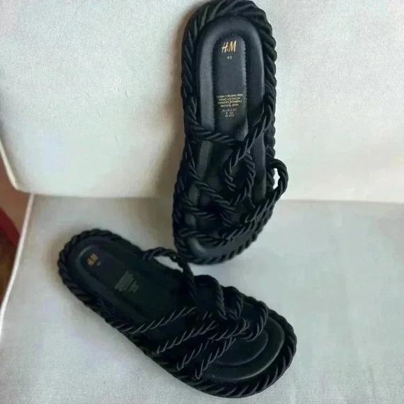like new! Black rope sandals H&M size 9 sailor 50s 70s boho - Picture 6 of 7
